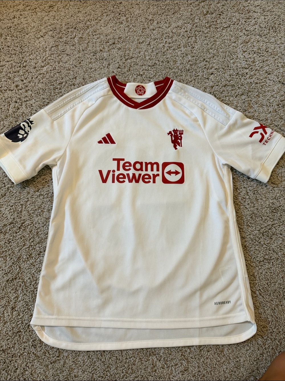 adidas White and Red Kids Soccer Jersey with Team Viewer Logo